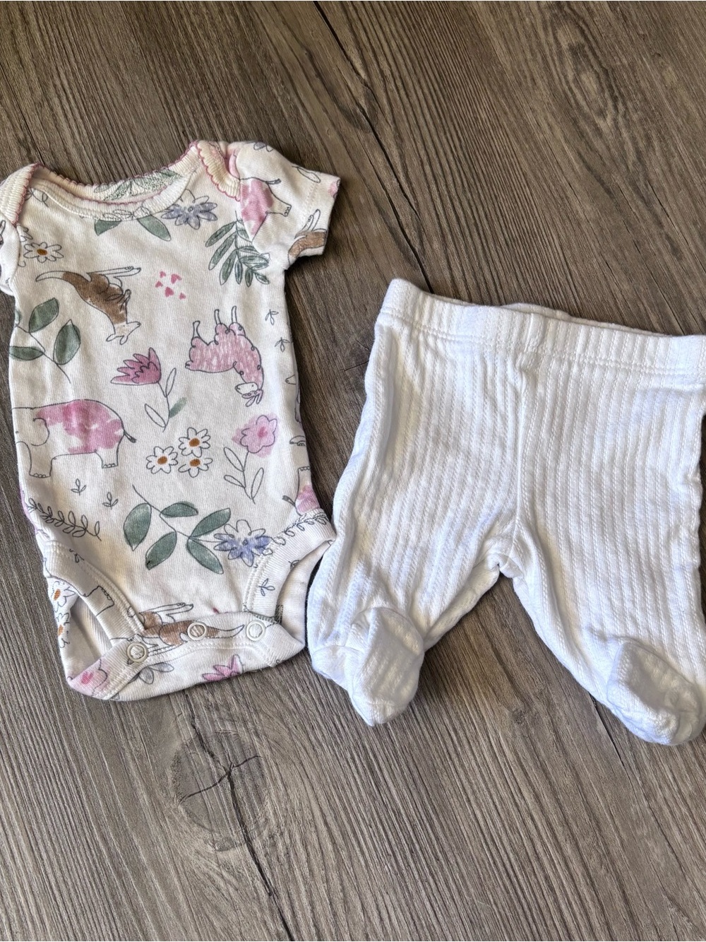 Carter's Pink and White Floral Animal Onesie